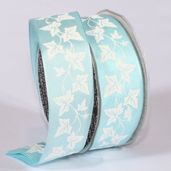 The Ribbon People Blue and Spring White Print Wired Craft Ribbon 1.5" x 27 Yards