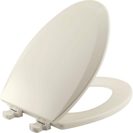Elongated Easy-Clean Enameled Wood Toilet Seat in Biscuit