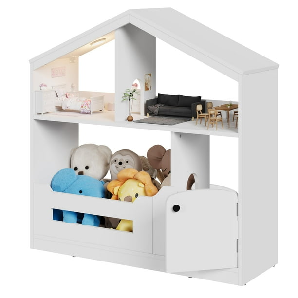 Yeshouse estantería infantil 2 niveles con luz de sensor, organizador de juguetes y libros de madera para habitación infantil, aula o sala de juegos