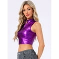 thumbnail image 4 of DARING DIVA Women's Mock Neck Sparkle Party Tops L Dark Purple, 4 of 5