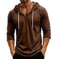 thumbnail image 2 of Summer V Neck 3/4 Sleeve Hoodie Shirts Men Drawstring Lightweight Loose Fit Beach Athletic Pullover Sweatshirt Coffee XL, 2 of 7