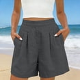 thumbnail image 4 of cocolona Summer Casual Pleated Beach Shorts for Women Solid Color Elastic Waist Wide Leg Shorts with Pocket, 4 of 5