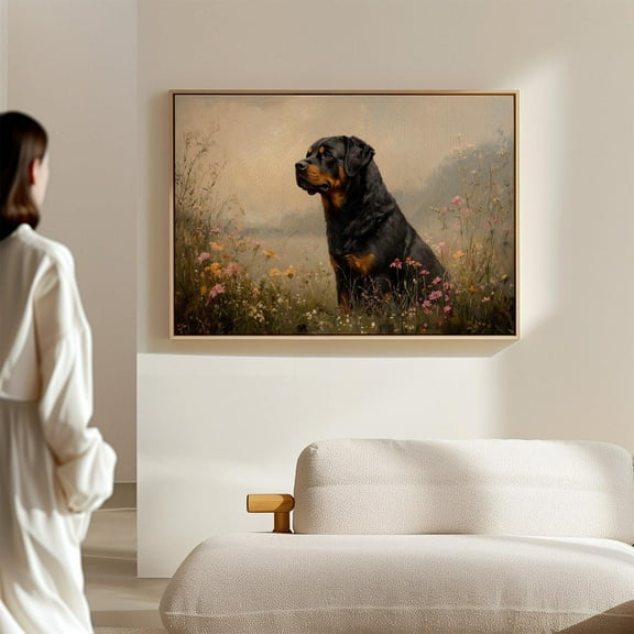 Regal Rottweiler In Wildflower Field Wall Art - Rustic Dog Lover Decor For Living Room, Office, Or Pet-Friendly Spaces Wall Art, Modern Wall Decor, 8x12 UNFRAMED