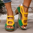 thumbnail image 5 of HomeDM Womens Platform Chunky Heels Sandals Color Block Open Toe Ankle Strap Slides Sandals Summer Dress Shoes, Yellow Size 7.5, 5 of 9