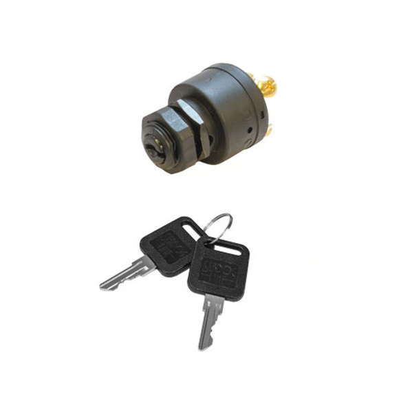 Sea Dog Ignition Switch 420381-1 Magneto Style; Off-Ignition-Start-Choke Function; With 6 Screw Terminal Electrical Connection; Polypropylene; Short Shaft; With Two Keys