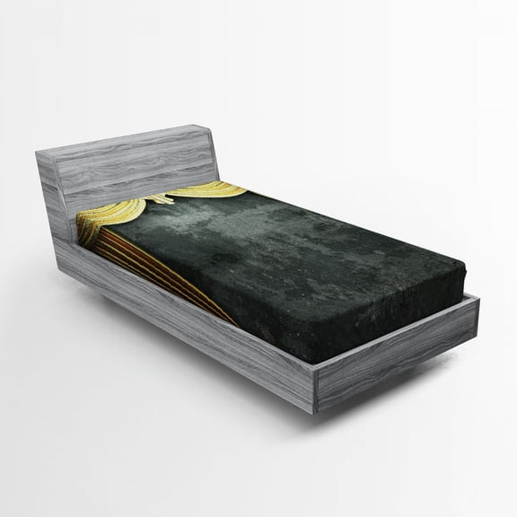 Opera Fitted Sheet, Vintage Grunge Theater Stage Classical Design Illustration Medieval Baroque Print, Soft Decorative Fabric Bedding, Twin XL Size, Grey Yellow, by Ambesonne