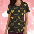 thumbnail image 1 of TIMIFIS Hauts de Sarrau de la Saint-Valentin pour Femmes Imprimés Uniforme de Travail à Manches Courtes Col en V Blouse T-shirt de Travail avec Poches - Imprimé Noir, 1 of 5