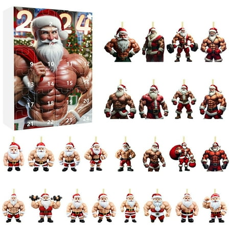 

2024 Christmas Holiday Advent Calendar Funny Muscle Old Man Christmas Advent Calendar 2D Ornament Set Christmas Home Flat Style 90 Minute Timer Chronometer Timer Cooking Timers for Kitchen with Alarm