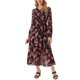 thumbnail image 2 of INSPIRE CHIC Vestidos de Chifón para Mujeres con Mangas Largas Semi Transparentes con Volantes y Capas, Vestido Bohemio Floral con Bolsillo, Negro con Flores Rojas, Talla S, 2 of 6