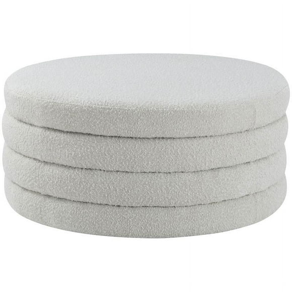 Meridian Furniture Aphia Cream Boucle Fabric Coffee Table with Deep Channel Tufting, Cream