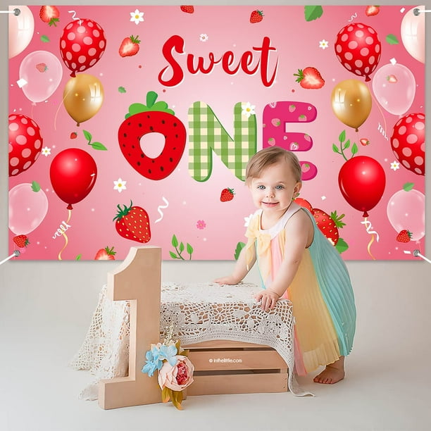 HTAIGUO Strawberry Sweet One Birthday Party Decorations for Baby Girl  Summer Fruits Strawberry Party Decor Strawberry Theme 1st Birthday Party  Backdrop Banner Photography Background for One Year Old 
