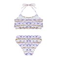 thumbnail image 4 of TiaoBug Girls 2 Pcs Mermaid Bikini Sets Shiny Halter Ruffles Crop Top with Triangle Brief Bathing Suit Tankini Light Purple A 110, 4 of 5