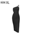 thumbnail image 2 of Laklulu - Vestido midi ajustado con dobladillo dividido y abertura con cordón y un solo hombro para mujer, negro, XL, 2 of 6