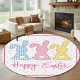thumbnail image 2 of Easter Round Area Rugs Collection 7', Spring Polka Dot Bunny Pink Plaid Checkered Non Slip Indoor Circular Throw Runner Rug Floor Mat Carpet for Living Room Dining Table Bedroom Nursery, 2 of 9