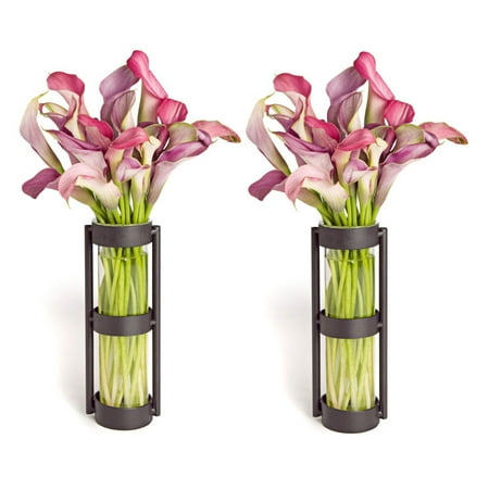 Danya B Metal Stand Glass Cylinder Vase - Set of 2