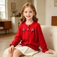 thumbnail image 4 of EnJoCho Toddler Girls Knit Cardigan Girls Ruffled Hem Bow Open Front Sweater Jacket Kids Long Sleeve Button Cute Clothes Tops Cable Knit Girls Sweater Fall, 4 of 8