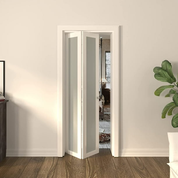 TENONER Closet Doors, 30''Single Frosted Glass Panel BiFold Doors