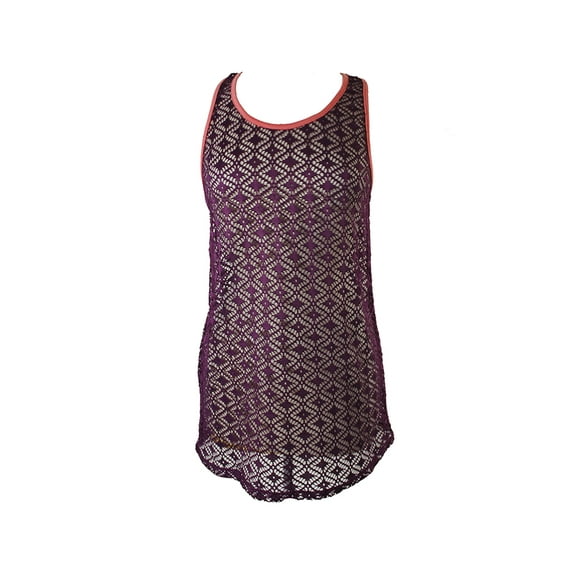 Miken Womens Crochet Racerback Dress Swim Cover-Up (Soft Coral, XS)