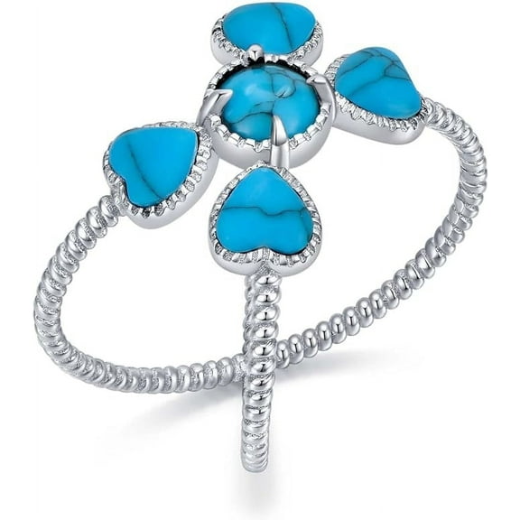 SOULMEET Heart Turquoise Ring 925 Sterling Silver Heart Promise Ring Jewelry Gift for Women Mother Birthday,Size 7