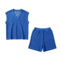 thumbnail image 4 of Ceisia Men Mesh Knit Sleeveless V Neck Tank Top Matching Shorts Set Solid Slim Fit Two Piece Casual Daily Outfit Suit Blue M Gift, 4 of 8