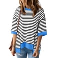 thumbnail image 2 of Half Sleeve Womens Oversized T Shirts Striped Color Block Cotton Tops Loose Fit Crewneck Sweatshirts, 2 of 6
