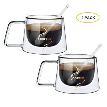 Set of 2，Large Clear Glass Coffee Mugs with Big Handle, Thermal Glass  Double Walled Drinking Glass, Insulated Clear Coffee Mug,3-6oz - Walmart.com