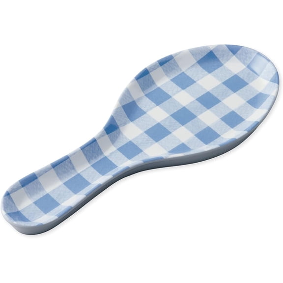 Supreme Housewares Blue Gingham Spoon Rest, Farmhouse Kitchen Spoon Holder, Ceramic Utensil Rest for Stove Top, Heat Resistant Cooking Spoon Tray, Country Kitchen Decor