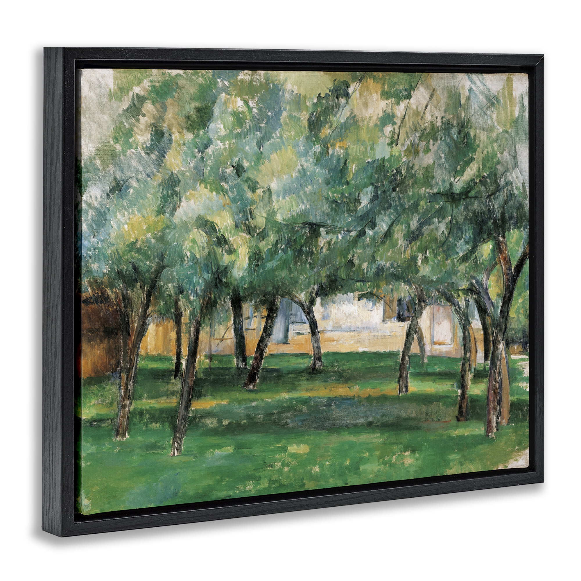 Stupell Industries Classic Cezanne Farm in Normandy Landscape & Nature Painting Black Floater Framed Canvas Art Print Wall Art, 21 x 17
