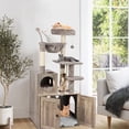 thumbnail image 5 of Cat Tree with Litter Box Enclosure, 2-in-1 Cat Tower for Indoor Cats, Large Cat Furniture, Wood Cat Condo with Basket, Scratching Posts, Pompoms, Grey, 5 of 9