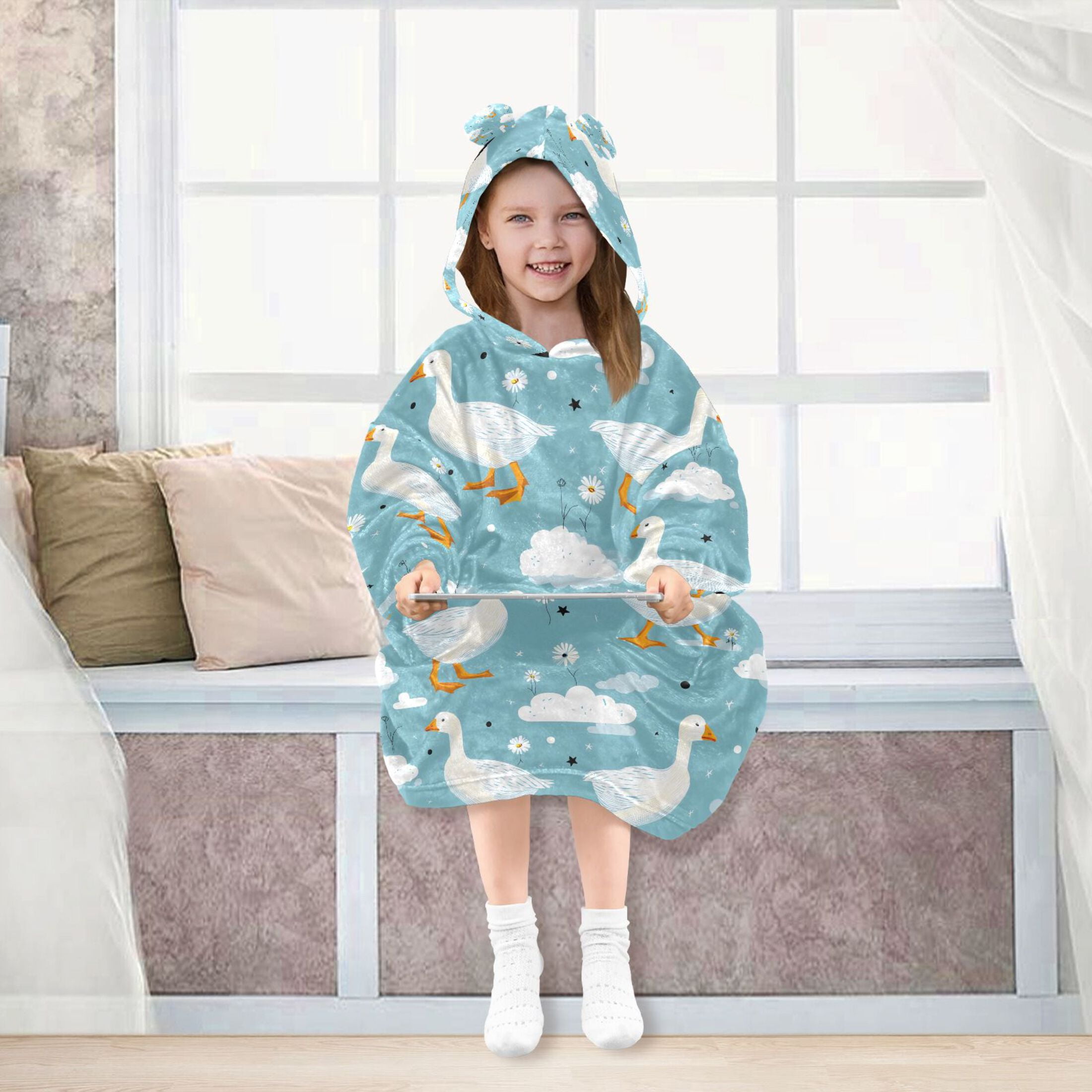 joogoo Wearable Blanket Hoodie for Duck Floral Oversized Sherpa Hooded 3-14 YR M