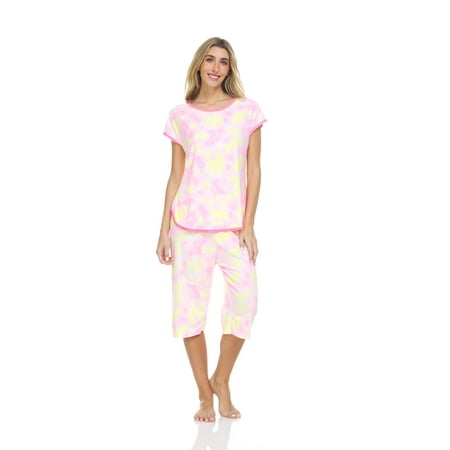 

Lati Fashion Women Capri and Short Sleeve Top 2-Piece Female Pajamas Set Pink XL
