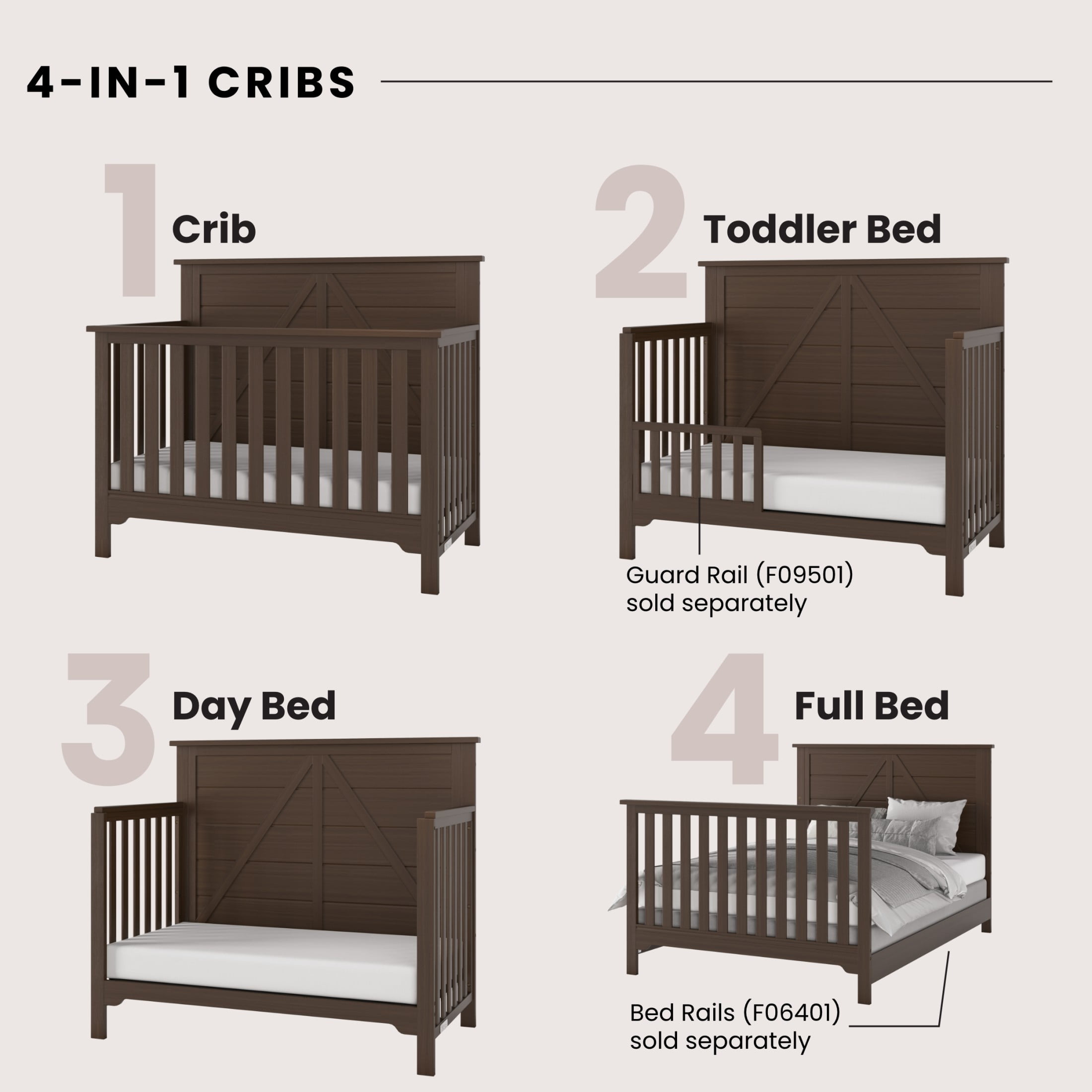 Child Craft Woodland 4-in-1 Convertible Crib, Shiplap Panel Design, 3 Mattress Heights, Brushed Truffle