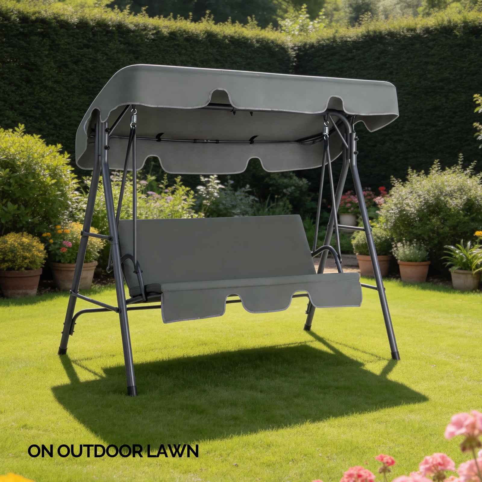 Outdoor Swing Set with Canopy & Cushion 250KG Weight Capacity Steel Frame Oxford Cloth Patio Swing for Garden Backyard Balcony