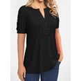 thumbnail image 2 of Camiseta Casual De Cuello Redondo Para Mujer, Camiseta Holgada De Verano Con Mangas Cortas, Botones, Plisado, Color Liso Y A La Moda., 2 of 4