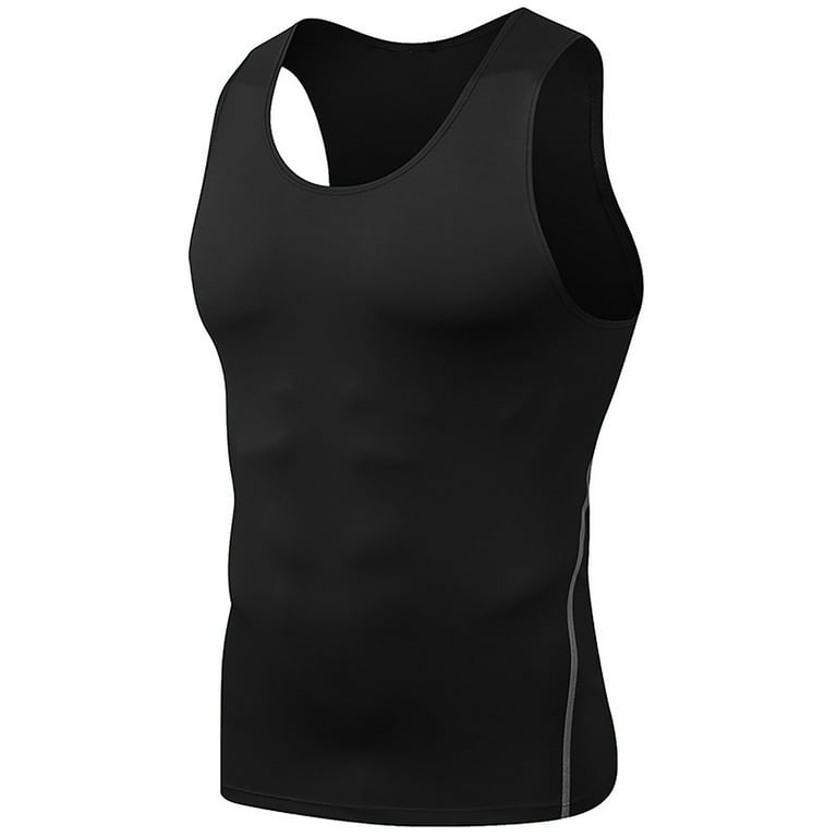 Huachen Mens 3 Pack Quick Drying Compression Shirt Slimming Body Shaper Vest  Workout Tank Tops Abs Abdomen Undershirts,Black/XL 