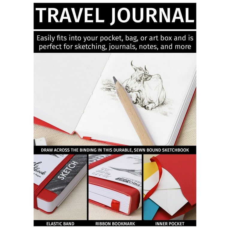 Pro Art Premier Sketch Book Travel 8x 6 White 74lb Red 80 Sheets