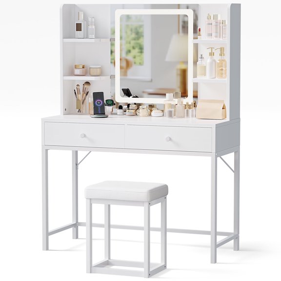 EnHomee Vanity Set with Mirror and Lights Farmhouse Vanity Desk with 5 ...