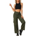thumbnail image 2 of Pantalones cargo de mujer Daring Diva de tiro medio, anchos y holgados, estilo Y2K, casuales con bolsillos en verde ejército, 2 of 6