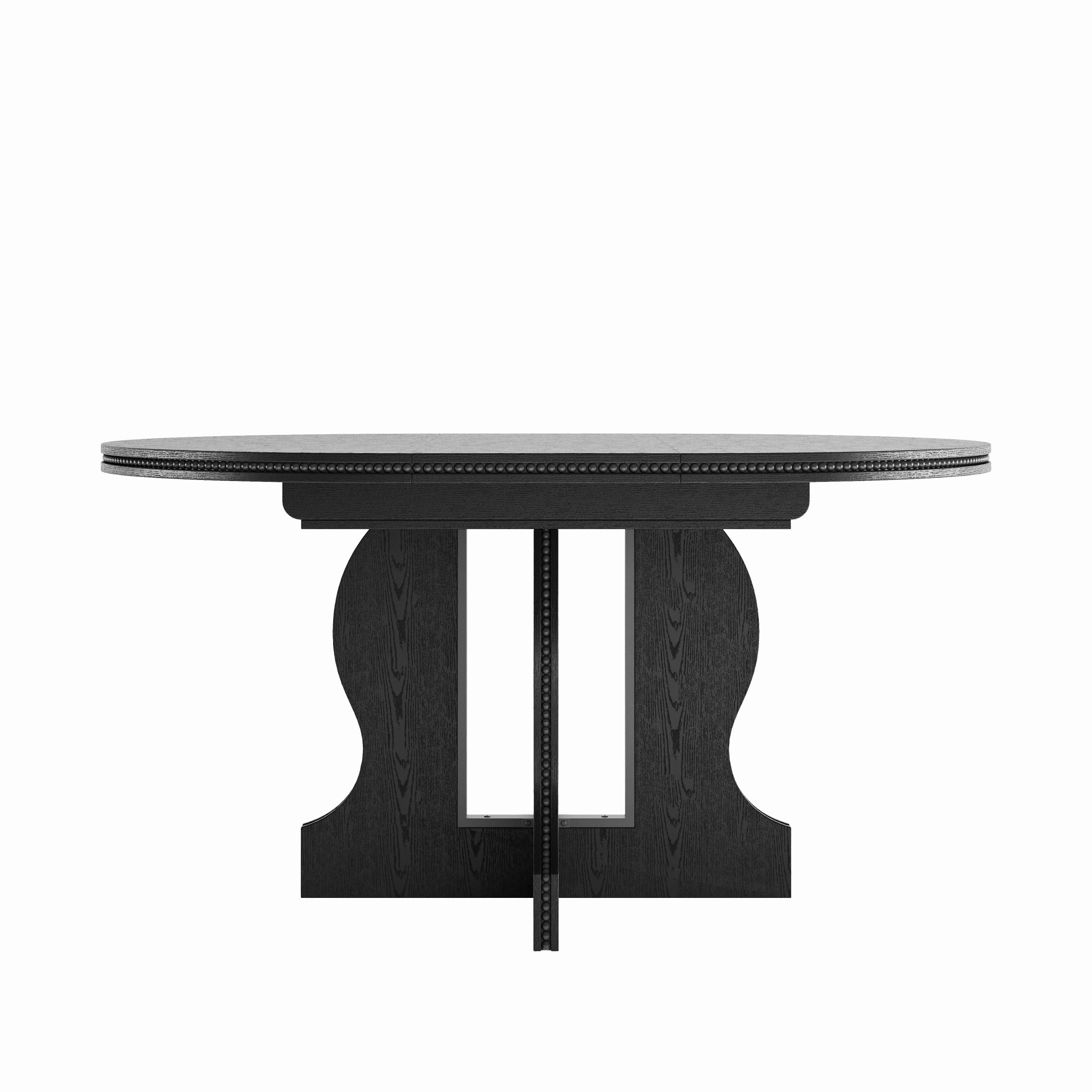 Noble House Corvel Farmhouse Extendable Round-to-Oval Wooden Dining Table with Heavy-Duty Wood Base, Black