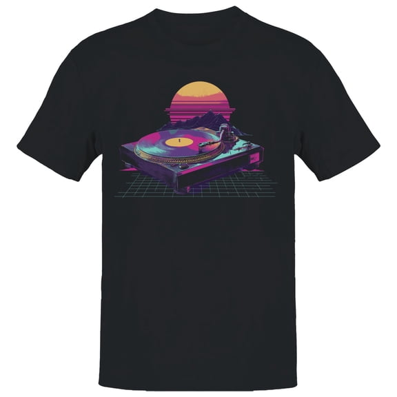 Retro Sunset Synthwave Men's Black T-shirt