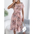 thumbnail image 5 of Lovzfmll Maxi Dress for Women, Crew Neck Short Sleeve with Batwing Sleeve & Tie Waist, Casual Pleated Dress Pink, M, 5 of 9