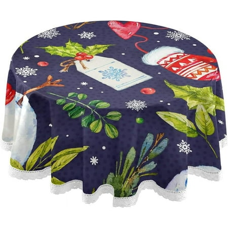 SKYSONIC Christmas Snowman Round Tablecloth 60 Inch Waterproof Stain and Wrinkle Resistant Washable Decorative Table Covers for Kitchen Dining Tabletop Party Outdoor Picnic