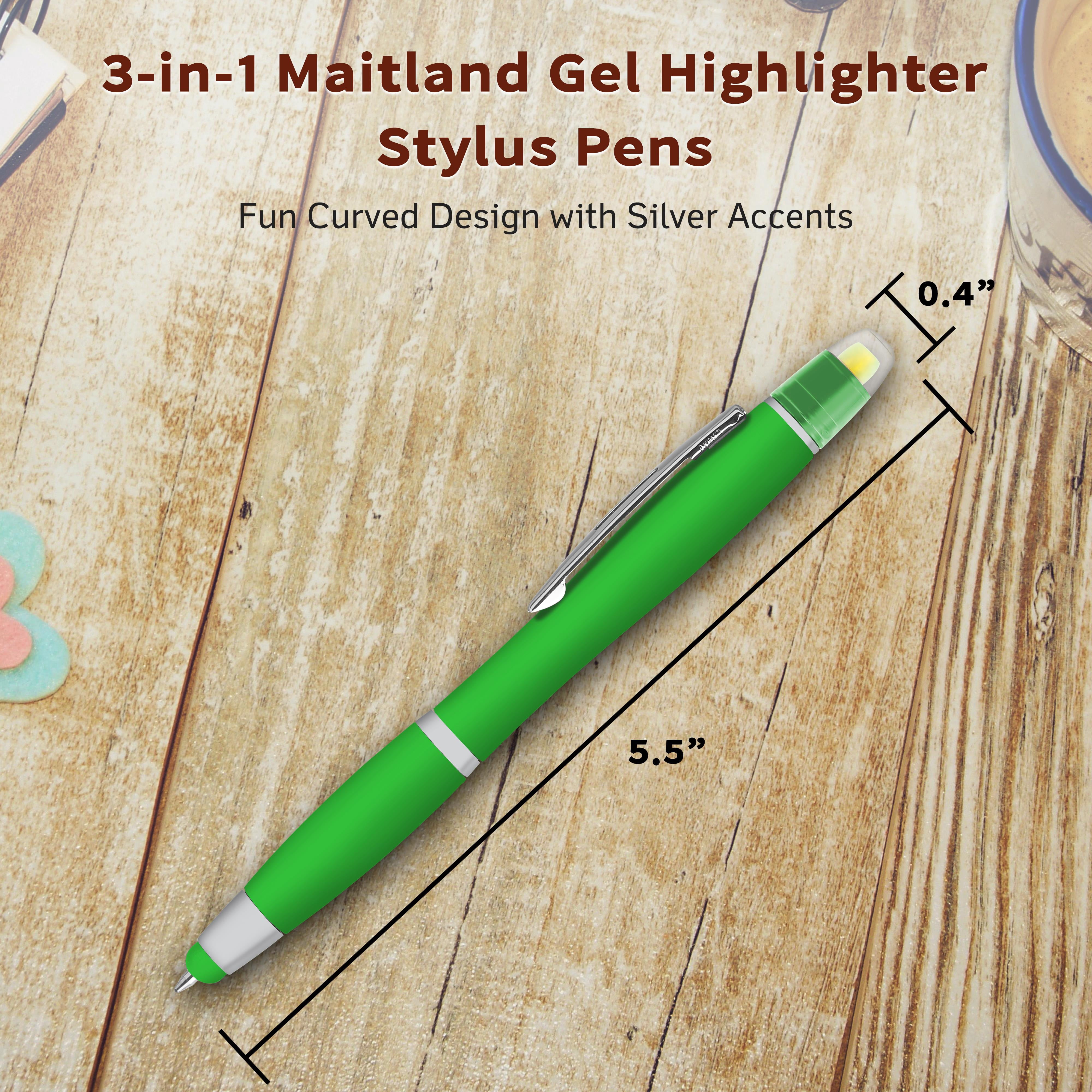 10 Maitland Gel Highlighter Stylus Pens Pack - Ballpoint, Black Ink - Green