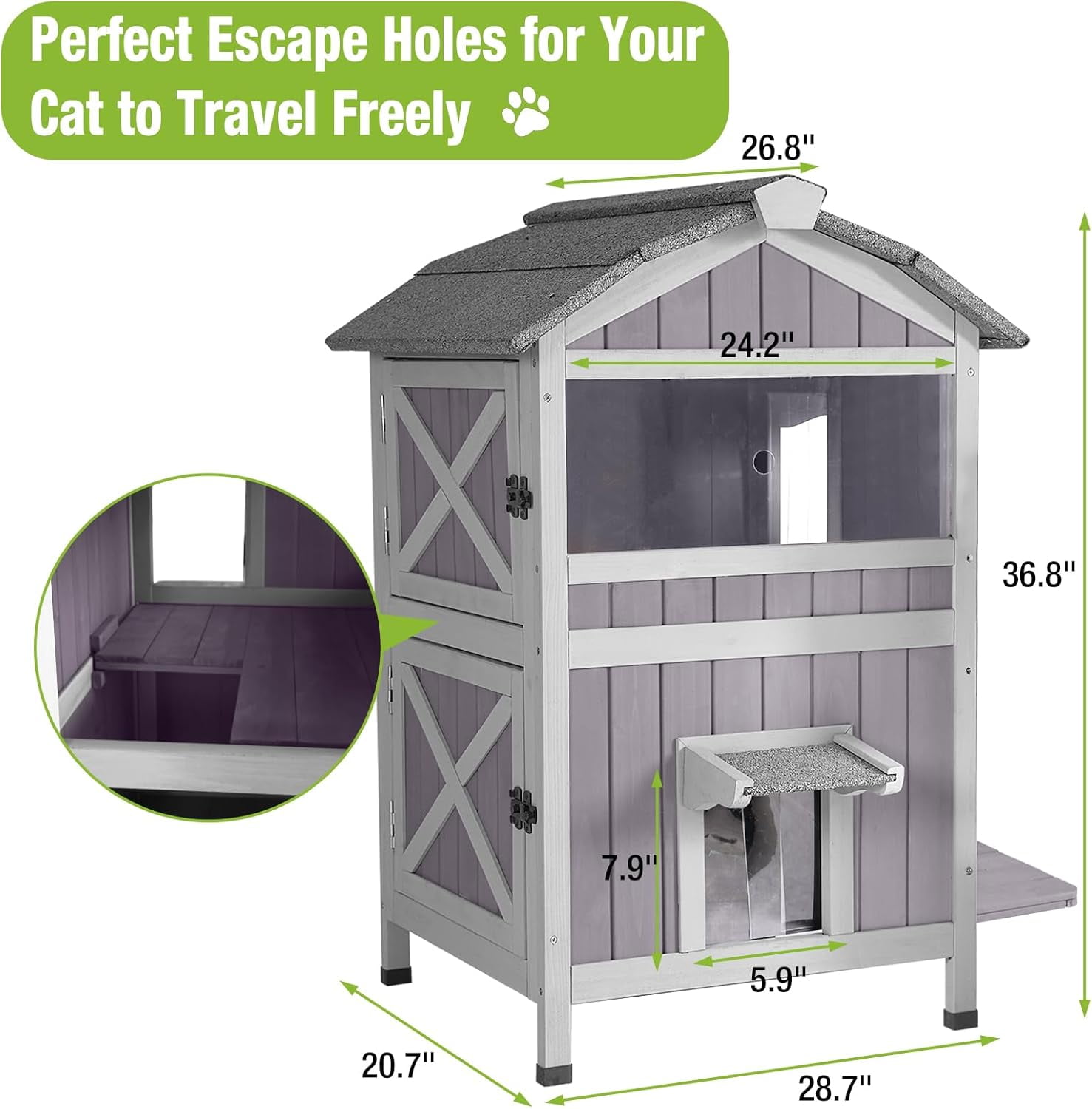 Aivituvin Outdoor Cat House Weatherproof Feral Cat Shelter with Escape Doors - 2-Story