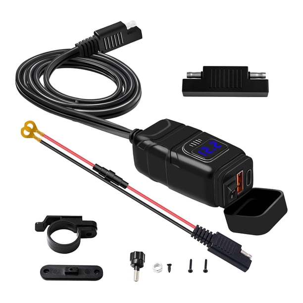 Cargador USB para motocicleta Adaptador SAE a USB USB 2 Opciones de instalación Impermeable Azul