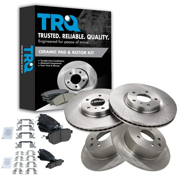 TRQ Front and Rear Brake Pad & Rotor Kit Brake Pads Brake Rotor Ceramic Fits Select 2005-2006 Nissan Altima 2004-2008 Maxima