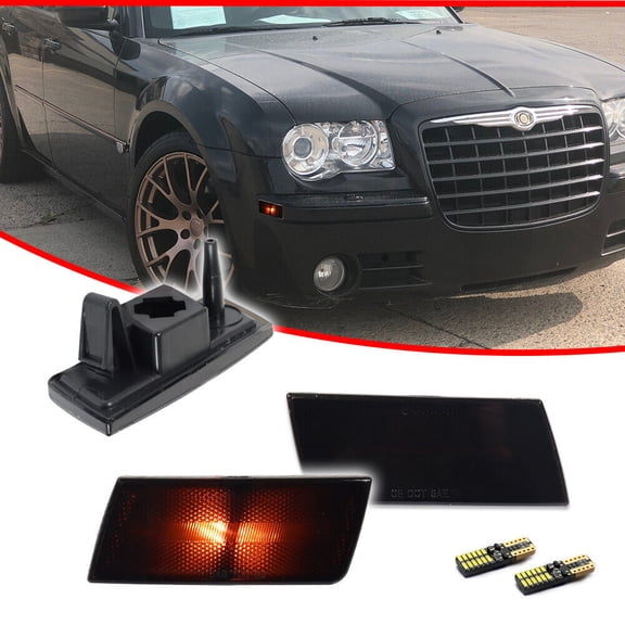 GTINTHEBOX For 2005-2010 Chrysler 300 Smoke Lens Front Side Marker Lights w/Amber LED Lamps