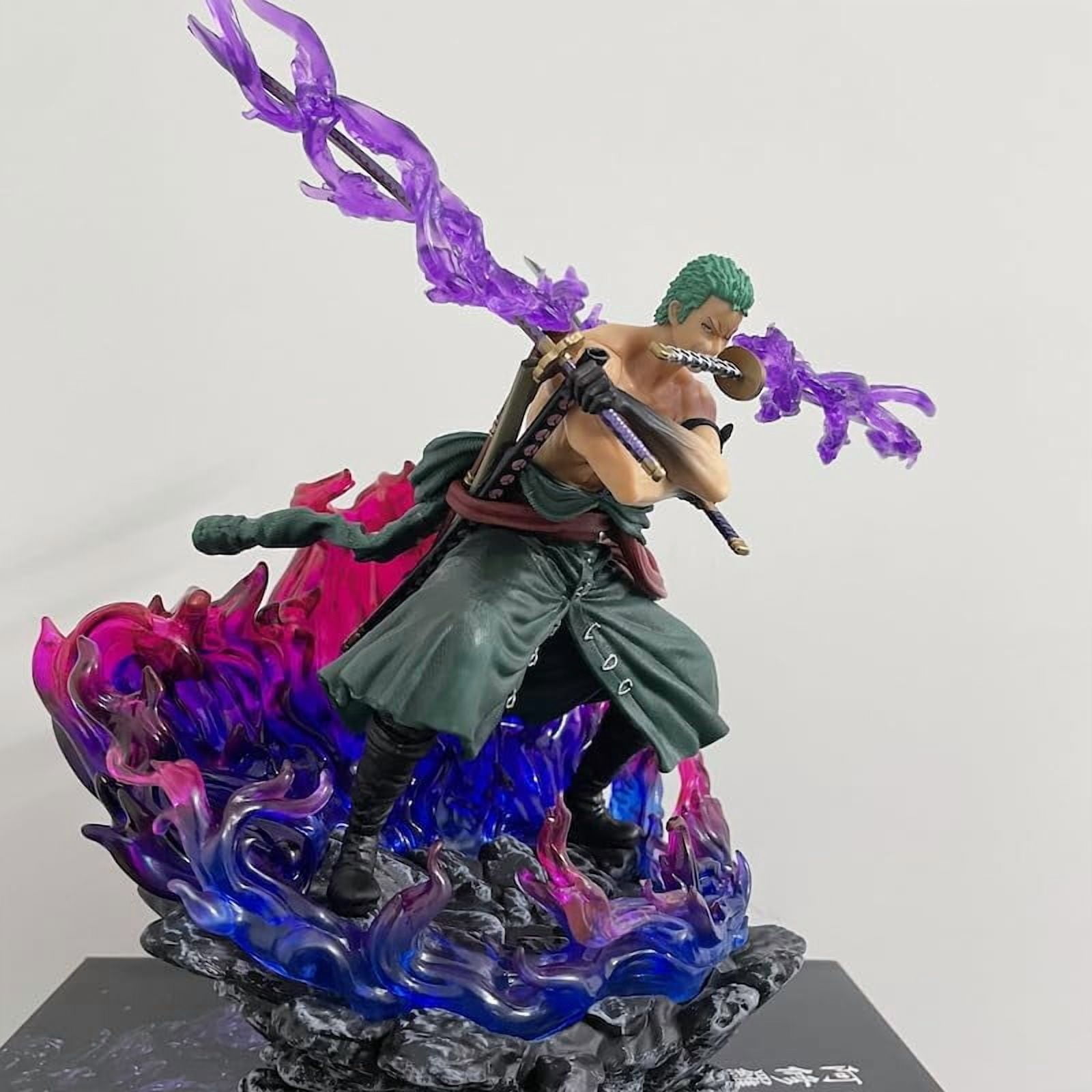 Zoro Figure Flame Effects Three Swords Roronoa Zoro Anime Figures 30cm/11.8inch Handmade PVC Anime Character Model Statue Collectible Craft Gift