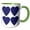 Green/White, variant on 3drose, Four Big Blue Contemporary Dot Patterned Hearts, 11oz Magic Transforming Mug