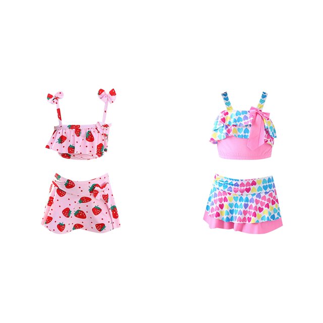(2-Pack) Rinsvye Girls Cute Swimsuit For Kids Bathing Suit Two Piece Tankini Rash Guard Sets Beach Pool Summer Vacation Wear